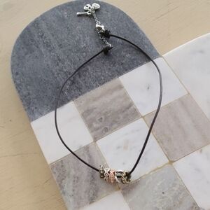 Fossil Black and Silver Necklace with Rose Gold Accents